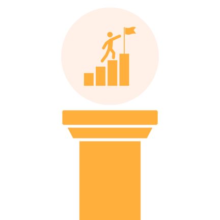 Achievement Pillar with an icon that shows a person walking up steps and reaching for a flag