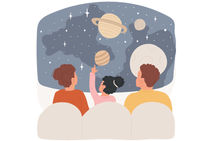 Illustration of student observing planetarium