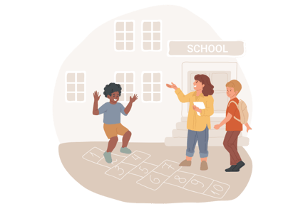 graphic of pre teen students playing outside