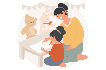 parent and student doing homework together